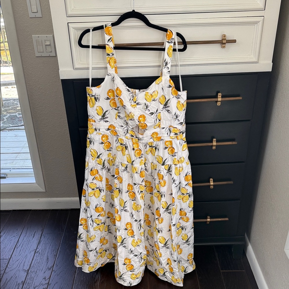 Women’s White Midi Dress with Yellow Lemon Print